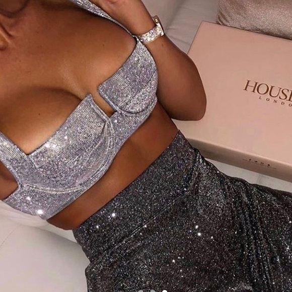 S O L D HOUSE OF CB/ Sparkly Silver Vela Top ✨ - Picture 11 of 13